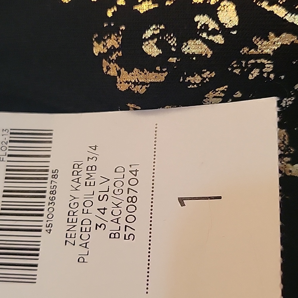 Chicos zenergy black with gold stones 3/4 sleeves medium - Picture 5 of 6